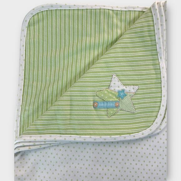 Carters Sweet Baby Star Green Striped Polka Dot Blanket Lovey Security Patchwork - Picture 1 of 7